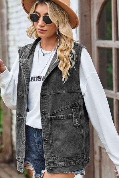 Sleeveless Denim Top with A Detachable Hood