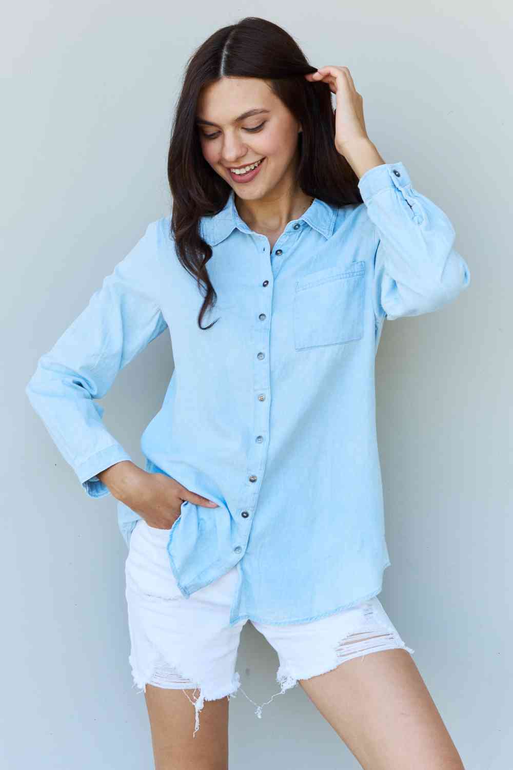 Light Blue Jean Baby Denim Button Down Shirt Top