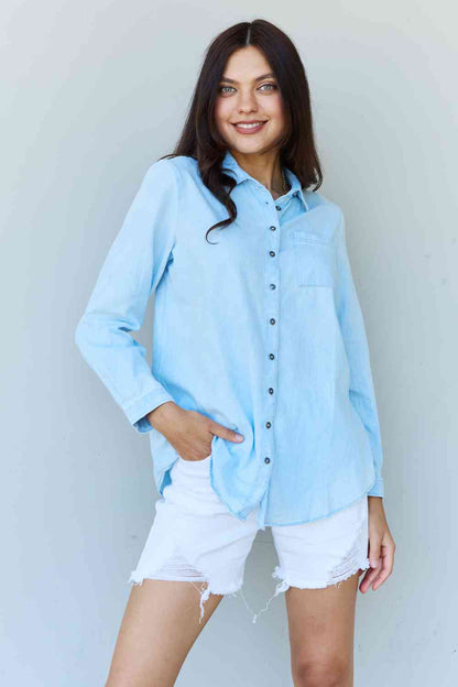 Light Blue Jean Baby Denim Button Down Shirt Top