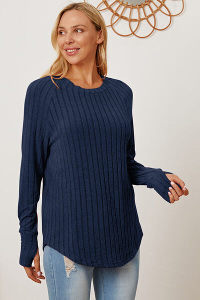 Basic Bae Full Size Ribbed Thumbhole Sleeve T Shirt