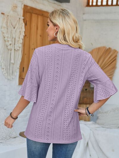 Eyelet Notched Half Sleeve T Shirt