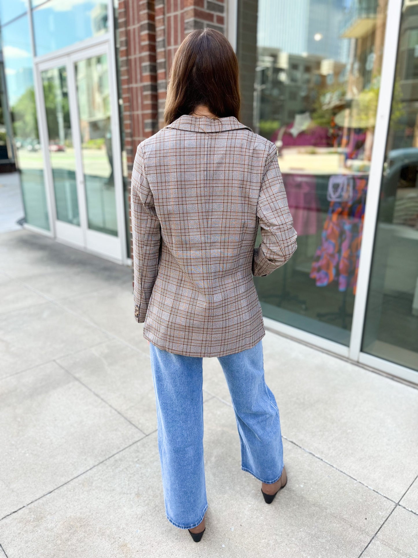 Preptastic Brown Orange Plaid Blazer