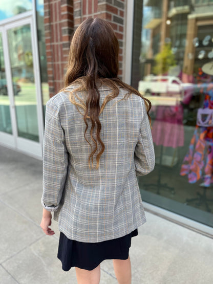 Preptastic Gray Yellow Plaid Blazer