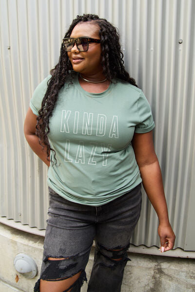 Full Size KINDA LAZY Round Neck T Shirt