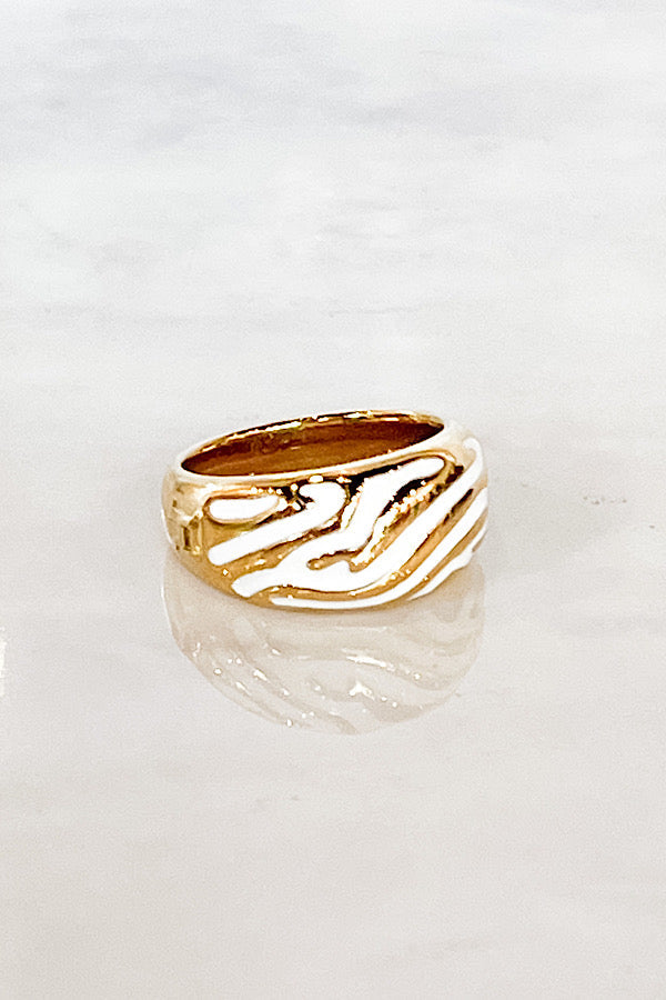 Natural Elements Gold Zebra Enamel Ring