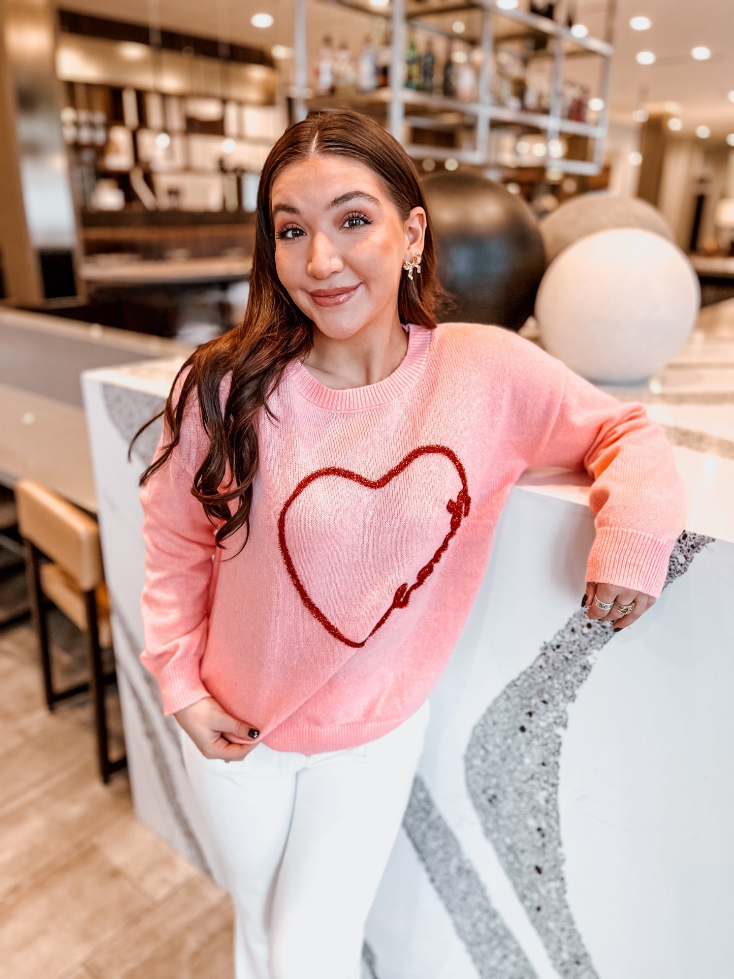 Howdy Heart Pink Sweater