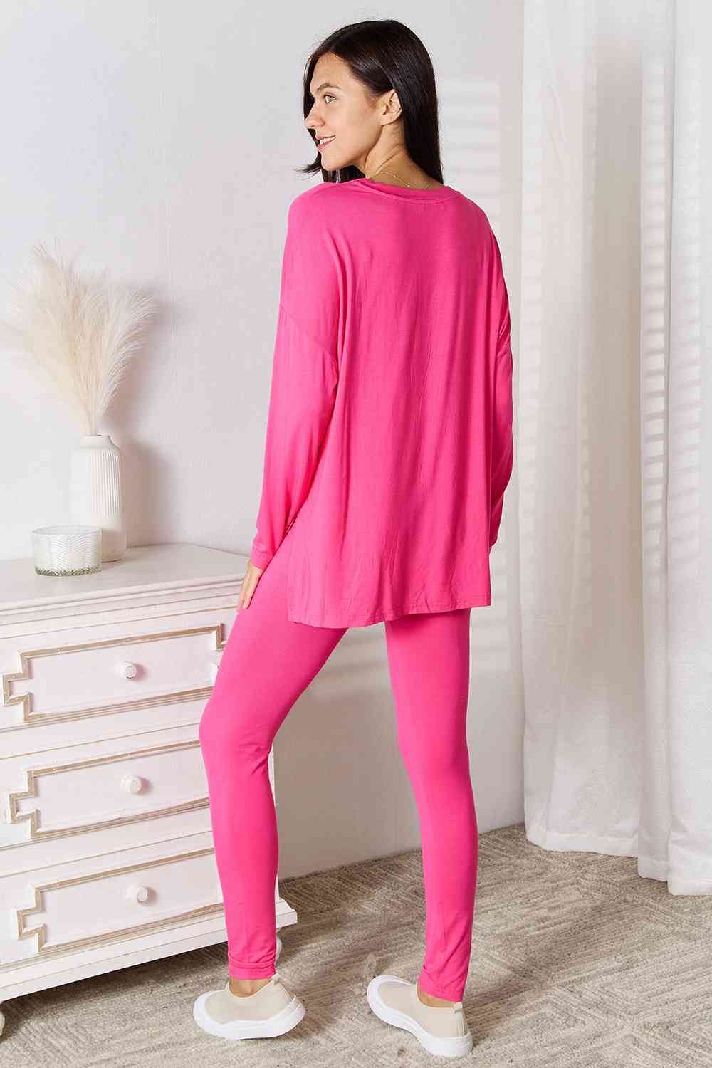 V Neck Soft Rayon Long Sleeve Top and Pants Lounge Set