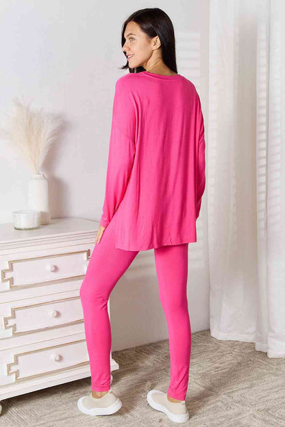 V Neck Soft Rayon Long Sleeve Top and Pants Lounge Set