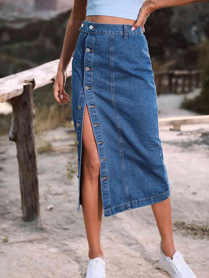 Button Down Midi Denim Skirt