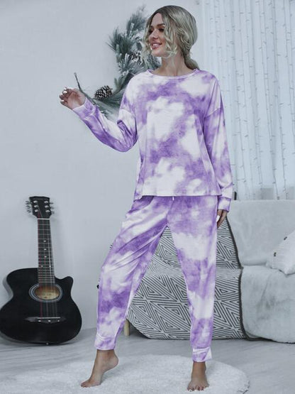 Round Neck Tie dye Top and Drawstring Pants Lounge Set