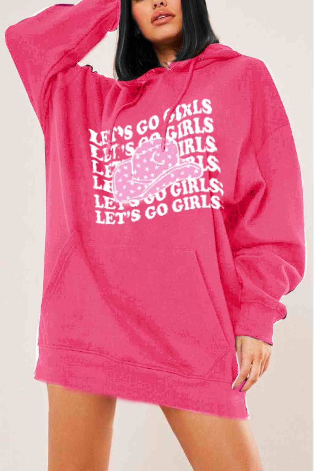 Full Size LETS GO GIRLS Graphic Dropped Shoulder Hoodie