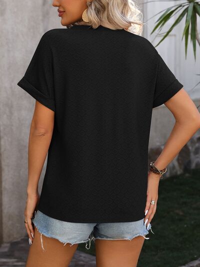 Eyelet Notched Short Sleeve T Shirt