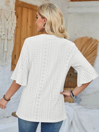 Eyelet Notched Half Sleeve T Shirt