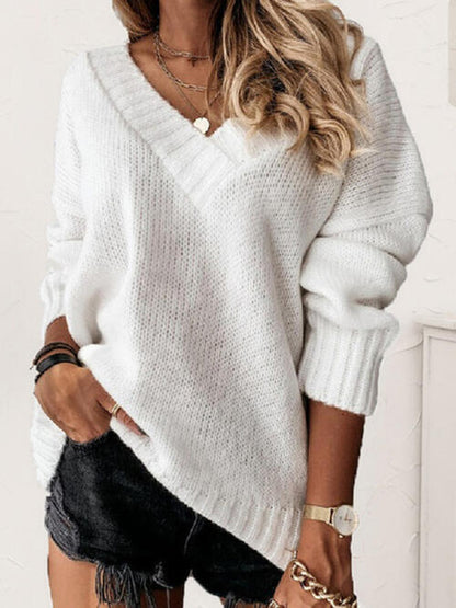 V Neck Long Sleeve Knit Top