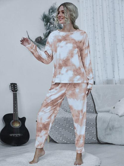 Round Neck Tie dye Top and Drawstring Pants Lounge Set