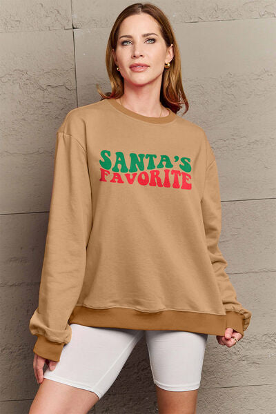 Full Size SANTA FAVORITE Round Neck Sweatshirt