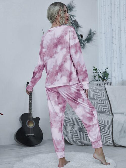 Round Neck Tie dye Top and Drawstring Pants Lounge Set