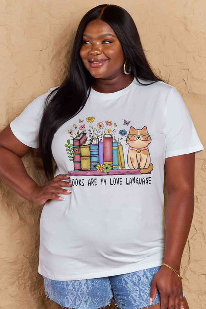 Simply Love Full Size BOOKS ARE MY LOVE LANGUAGE Graphic Cotton Tee