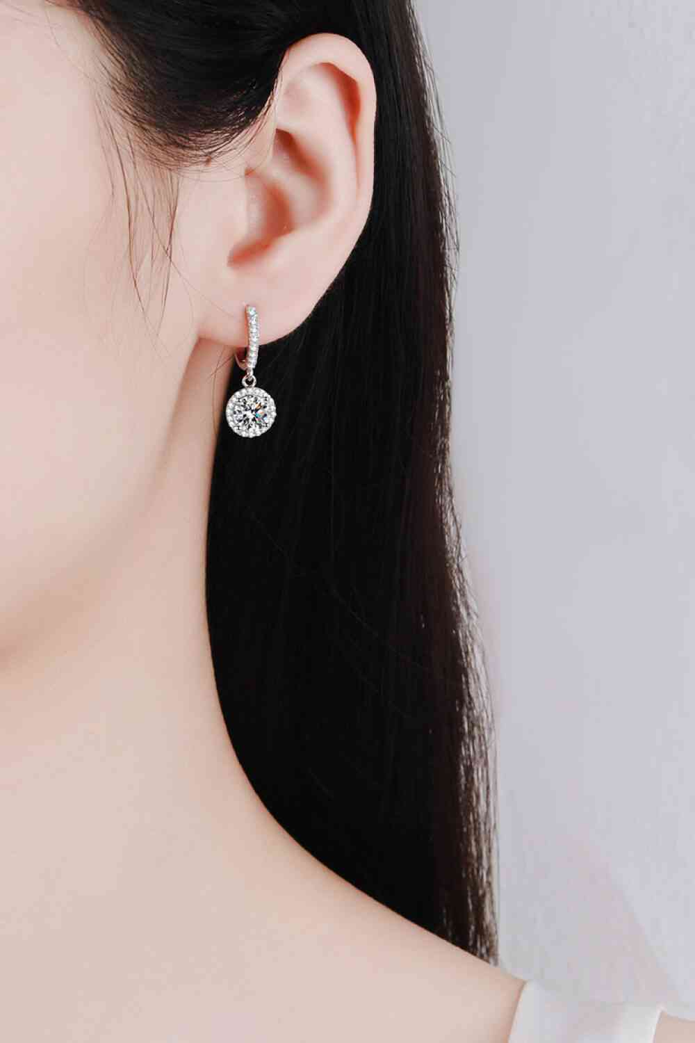 Moissanite Round Shaped Drop Earrings