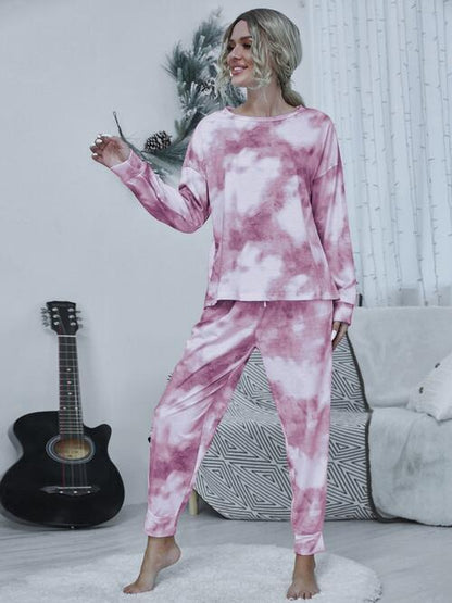 Round Neck Tie dye Top and Drawstring Pants Lounge Set