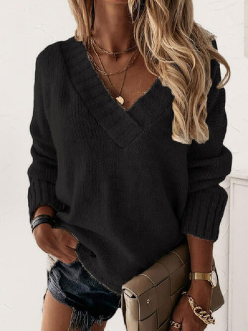 V Neck Long Sleeve Knit Top