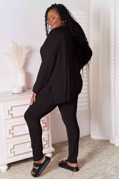 V Neck Soft Rayon Long Sleeve Top and Pants Lounge Set