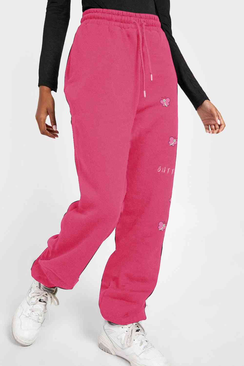 Full Size Drawstring BUTTERFLY Graphic Long Sweatpants