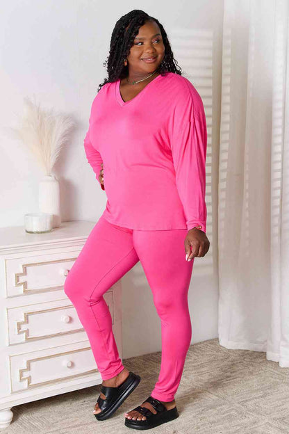 V Neck Soft Rayon Long Sleeve Top and Pants Lounge Set