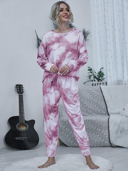 Round Neck Tie dye Top and Drawstring Pants Lounge Set