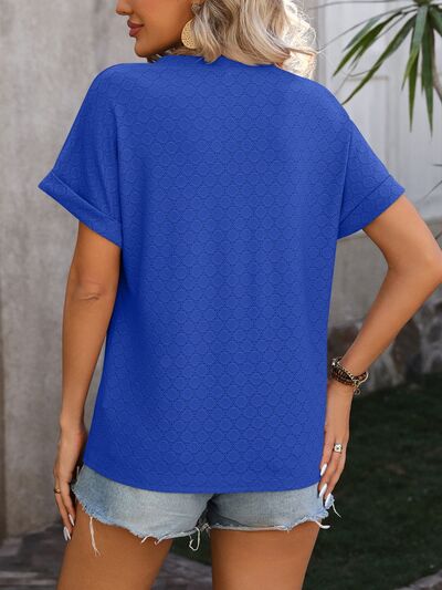 Eyelet Notched Short Sleeve T Shirt