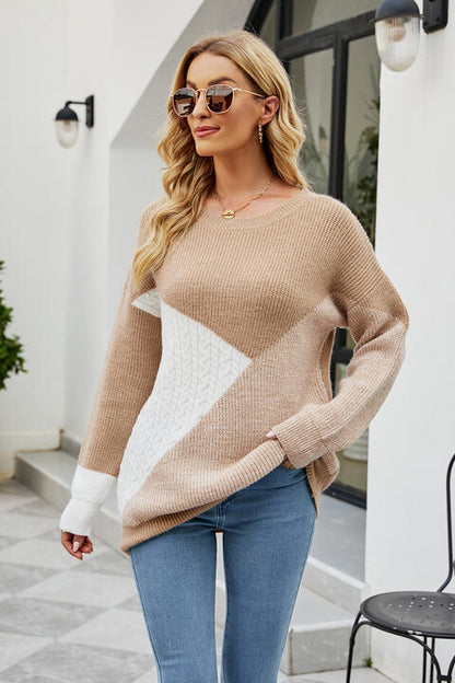 Color Block Round Neck Sweater