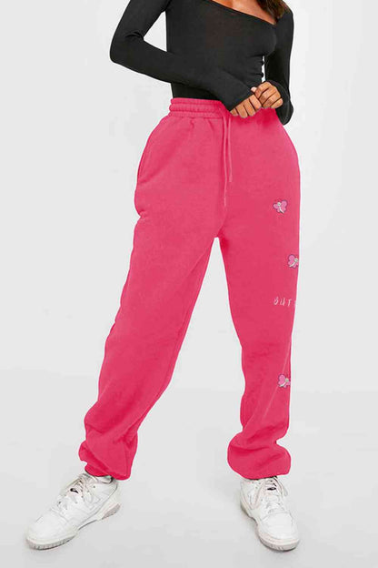 Full Size Drawstring BUTTERFLY Graphic Long Sweatpants