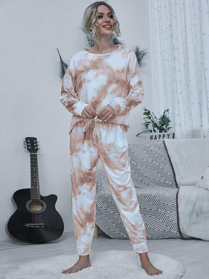 Round Neck Tie dye Top and Drawstring Pants Lounge Set