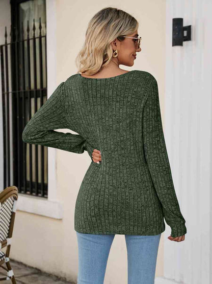 Square Neck Ribbed Long Sleeve T Shirt