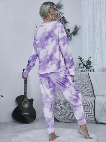 Round Neck Tie dye Top and Drawstring Pants Lounge Set