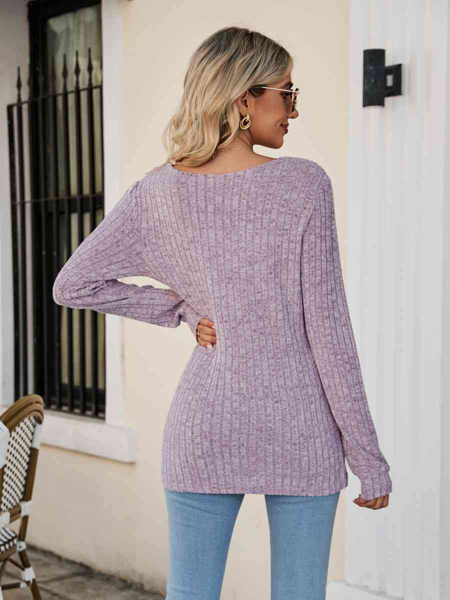 Square Neck Ribbed Long Sleeve T Shirt