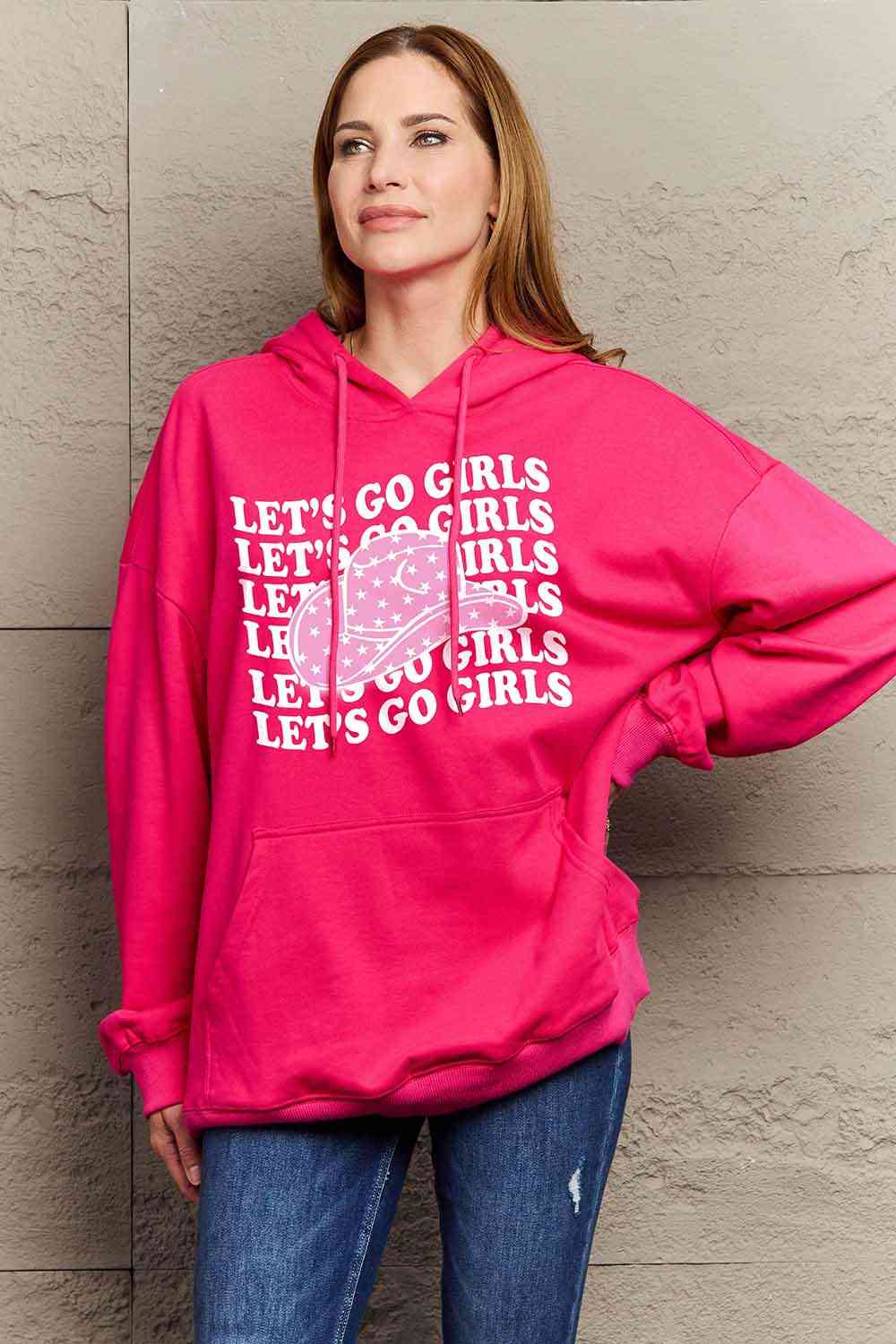 Full Size LETS GO GIRLS Graphic Dropped Shoulder Hoodie