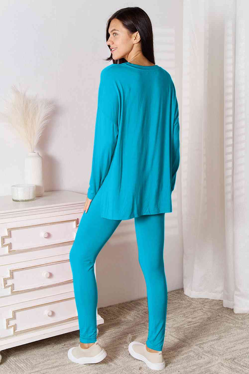 V Neck Soft Rayon Long Sleeve Top and Pants Lounge Set